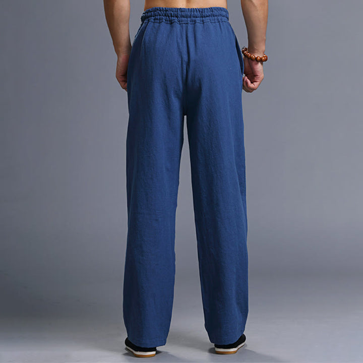 Spodnie męskie z kieszeniami i ściągaczem Buddha Stones Casual Plain Color Linen - image 23