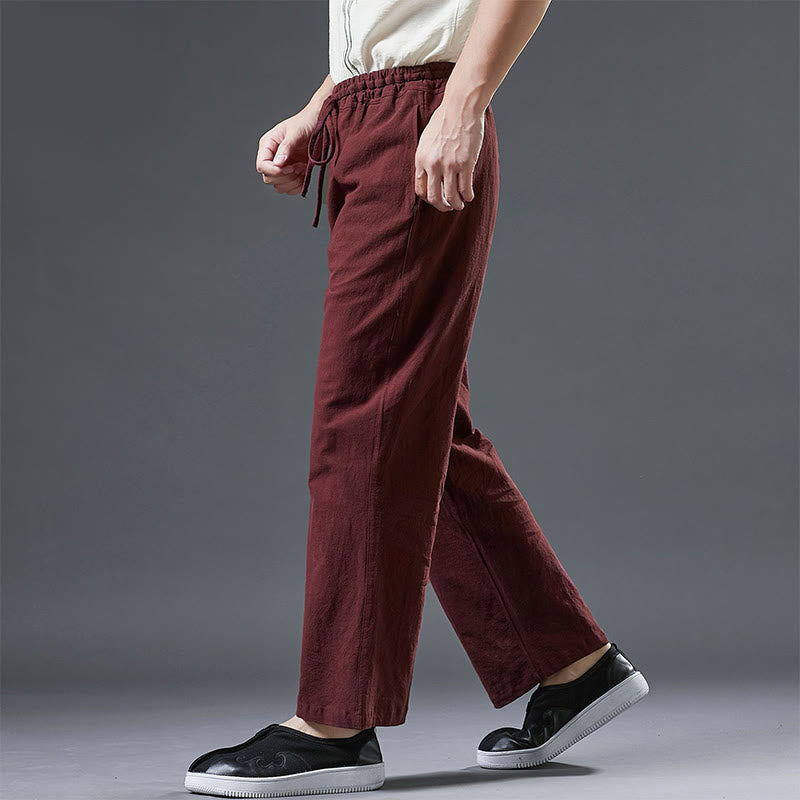 Spodnie męskie z kieszeniami i ściągaczem Buddha Stones Casual Plain Color Linen - image 17