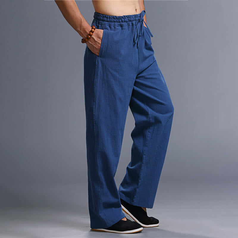 Spodnie męskie z kieszeniami i ściągaczem Buddha Stones Casual Plain Color Linen - image 21