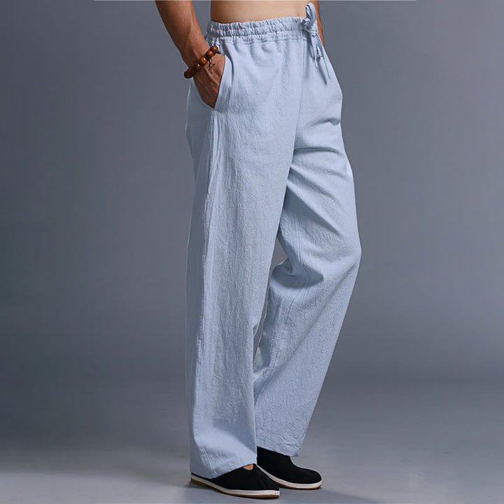 Spodnie męskie z kieszeniami i ściągaczem Buddha Stones Casual Plain Color Linen - image 38