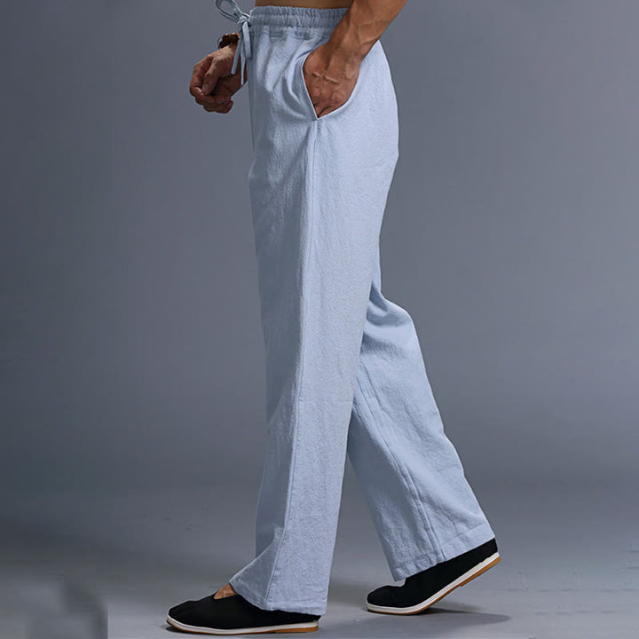 Spodnie męskie z kieszeniami i ściągaczem Buddha Stones Casual Plain Color Linen - image 37