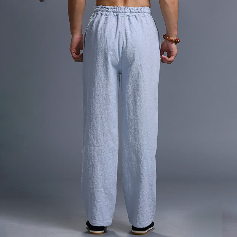 Spodnie męskie z kieszeniami i ściągaczem Buddha Stones Casual Plain Color Linen - image 35