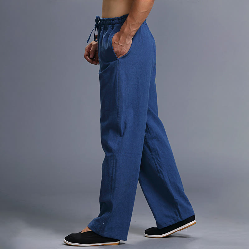 Spodnie męskie z kieszeniami i ściągaczem Buddha Stones Casual Plain Color Linen - image 24