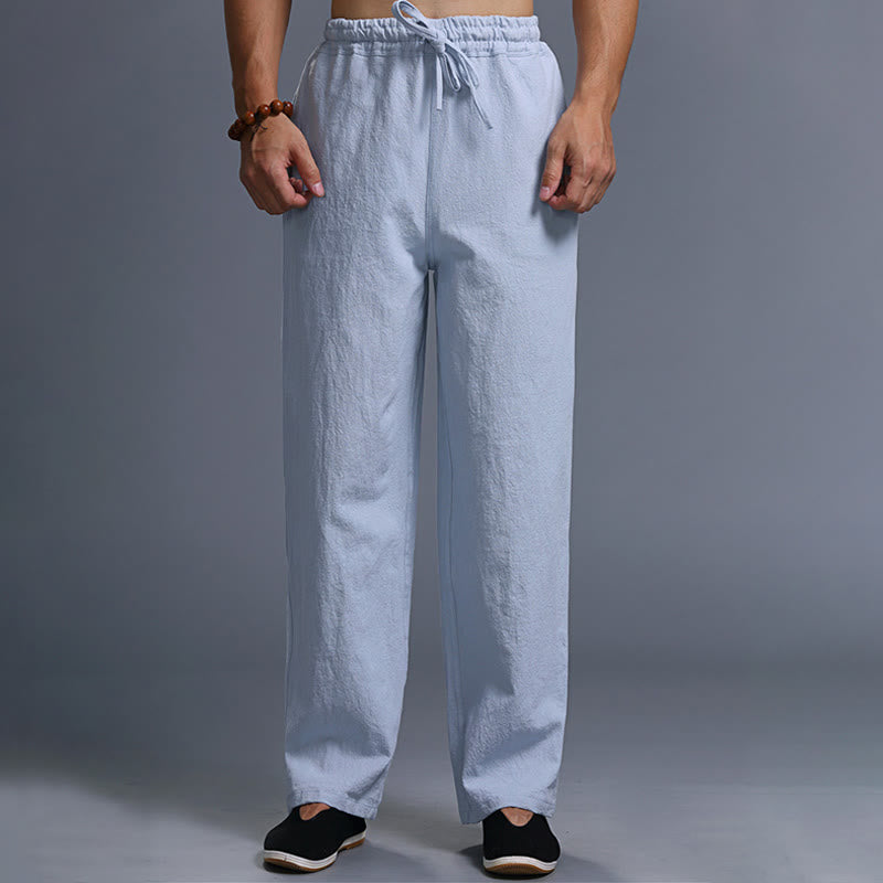 Spodnie męskie z kieszeniami i ściągaczem Buddha Stones Casual Plain Color Linen - LightSteelBlue - US/UK/AU38， EU48 (XL) - image 31