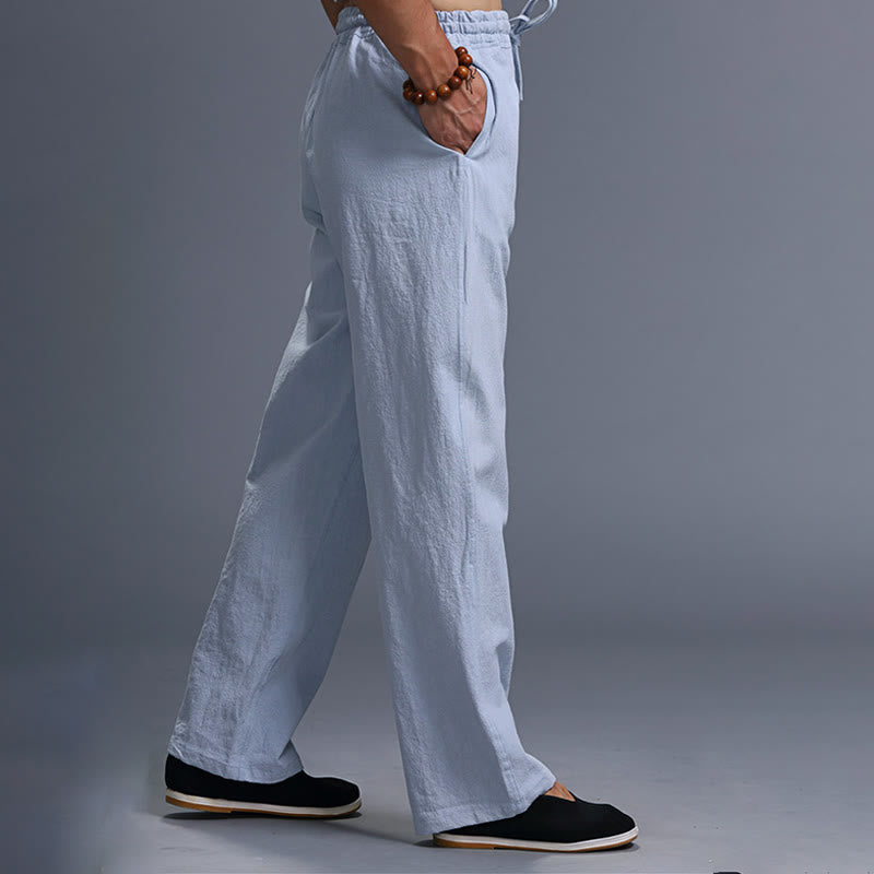 Spodnie męskie z kieszeniami i ściągaczem Buddha Stones Casual Plain Color Linen - image 34