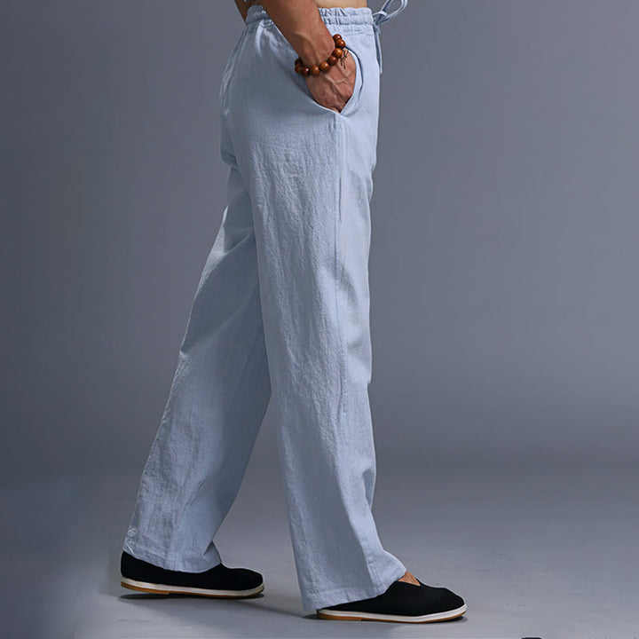 Spodnie męskie z kieszeniami i ściągaczem Buddha Stones Casual Plain Color Linen - image 34