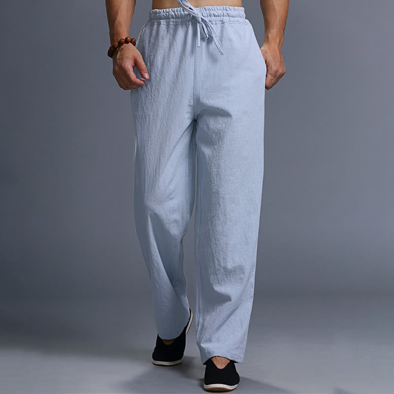 Spodnie męskie z kieszeniami i ściągaczem Buddha Stones Casual Plain Color Linen - image 32