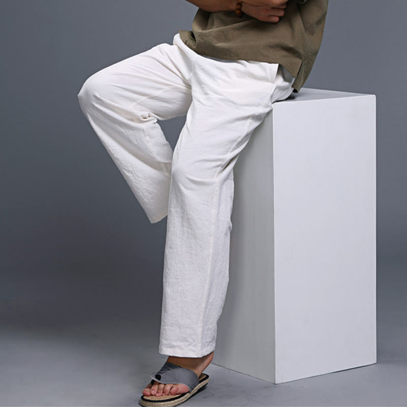 Spodnie męskie z kieszeniami i ściągaczem Buddha Stones Casual Plain Color Linen - image 13