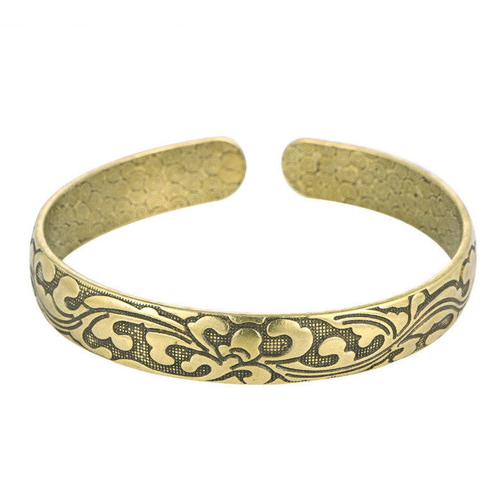 Buddha Stones Kwiaty Miedź Mosiądz Równowaga Samoopieka Mankiet Bransoletka Bangle