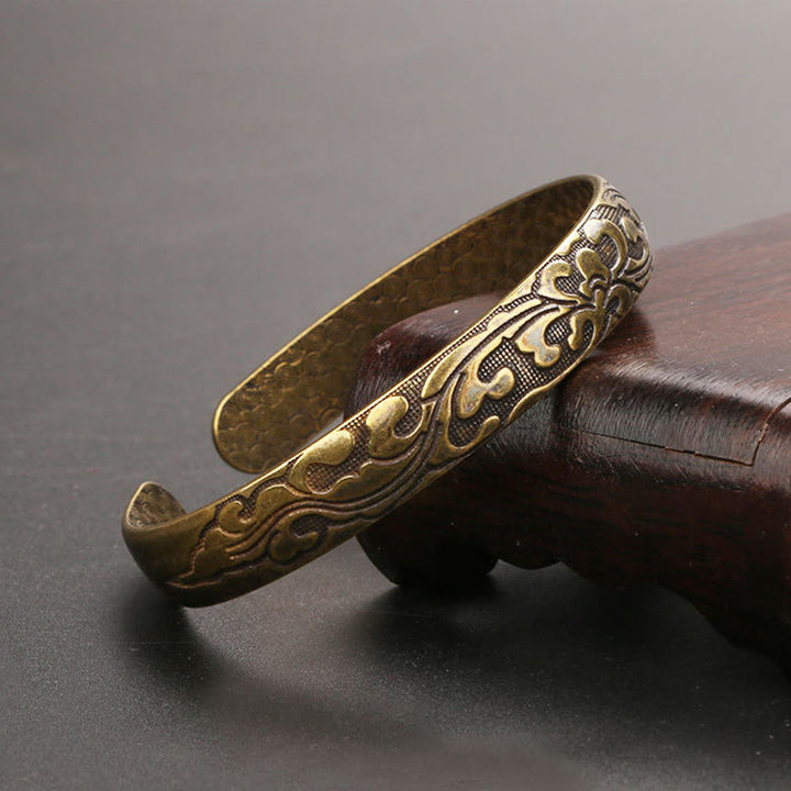 Buddha Stones Kwiaty Miedź Mosiądz Równowaga Samoopieka Mankiet Bransoletka Bangle