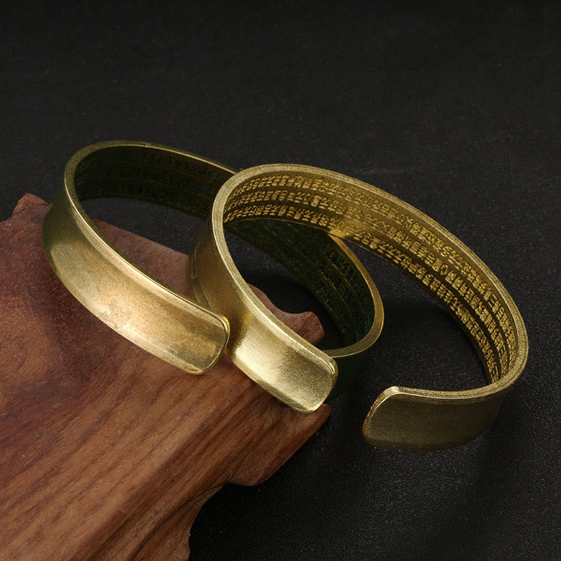 Buddha Stones Sześć Prawdziwych Słów 'om Mani Padme Hum' Sutra Serca Miedź Mosiądz Wewnętrzny Spokój Mankiet Bransoletka Bangle