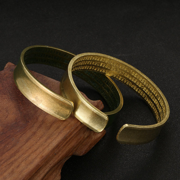 Buddha Stones Sześć Prawdziwych Słów 'om Mani Padme Hum' Sutra Serca Miedź Mosiądz Wewnętrzny Spokój Mankiet Bransoletka Bangle