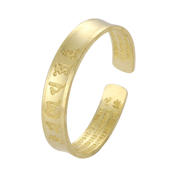Buddha Stones Sześć Prawdziwych Słów 'om Mani Padme Hum' Sutra Serca Miedź Mosiądz Wewnętrzny Spokój Mankiet Bransoletka Bangle