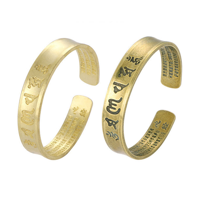 Buddha Stones Sześć Prawdziwych Słów 'om Mani Padme Hum' Sutra Serca Miedź Mosiądz Wewnętrzny Spokój Mankiet Bransoletka Bangle