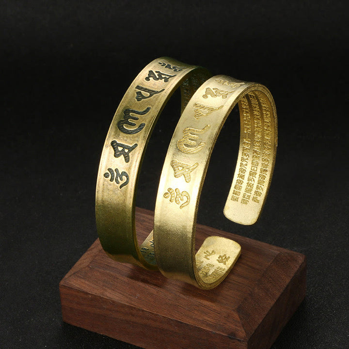 Buddha Stones Sześć Prawdziwych Słów 'om Mani Padme Hum' Sutra Serca Miedź Mosiądz Wewnętrzny Spokój Mankiet Bransoletka Bangle