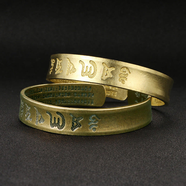 Buddha Stones Sześć Prawdziwych Słów 'om Mani Padme Hum' Sutra Serca Miedź Mosiądz Wewnętrzny Spokój Mankiet Bransoletka Bangle