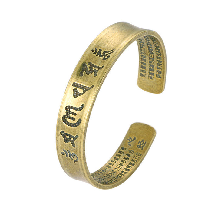 Buddha Stones Sześć Prawdziwych Słów 'om Mani Padme Hum' Sutra Serca Miedź Mosiądz Wewnętrzny Spokój Mankiet Bransoletka Bangle