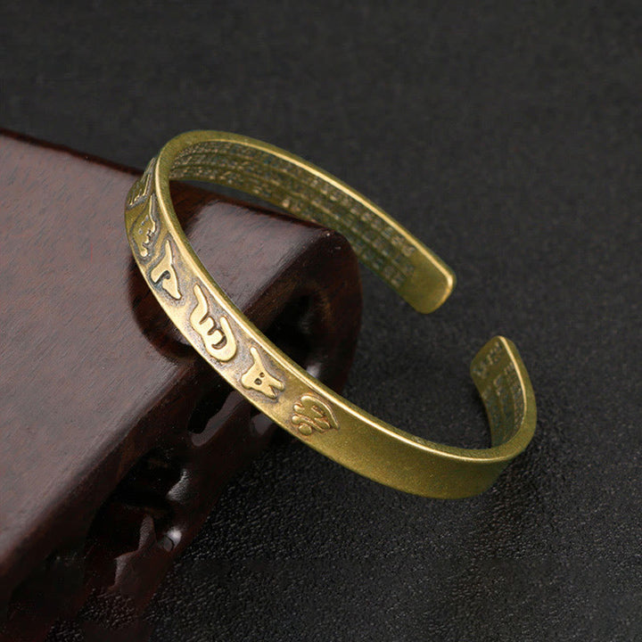 Buddha Stones Sześć Prawdziwych Słów 'om Mani Padme Hum' Sutra Serca Miedź Mosiądz Mądrość Pokój Mankiet Bransoletka Bangle