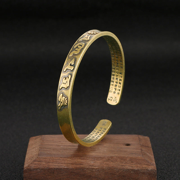 Buddha Stones Sześć Prawdziwych Słów 'om Mani Padme Hum' Sutra Serca Miedź Mosiądz Mądrość Pokój Mankiet Bransoletka Bangle