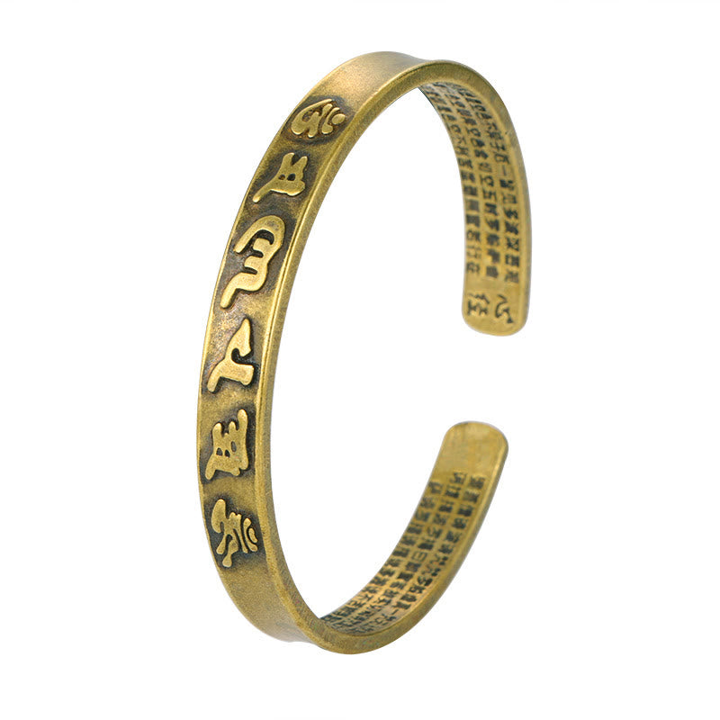Buddha Stones Sześć Prawdziwych Słów 'om Mani Padme Hum' Sutra Serca Miedź Mosiądz Mądrość Pokój Mankiet Bransoletka Bangle