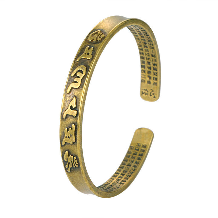 Buddha Stones Sześć Prawdziwych Słów 'om Mani Padme Hum' Sutra Serca Miedź Mosiądz Mądrość Pokój Mankiet Bransoletka Bangle