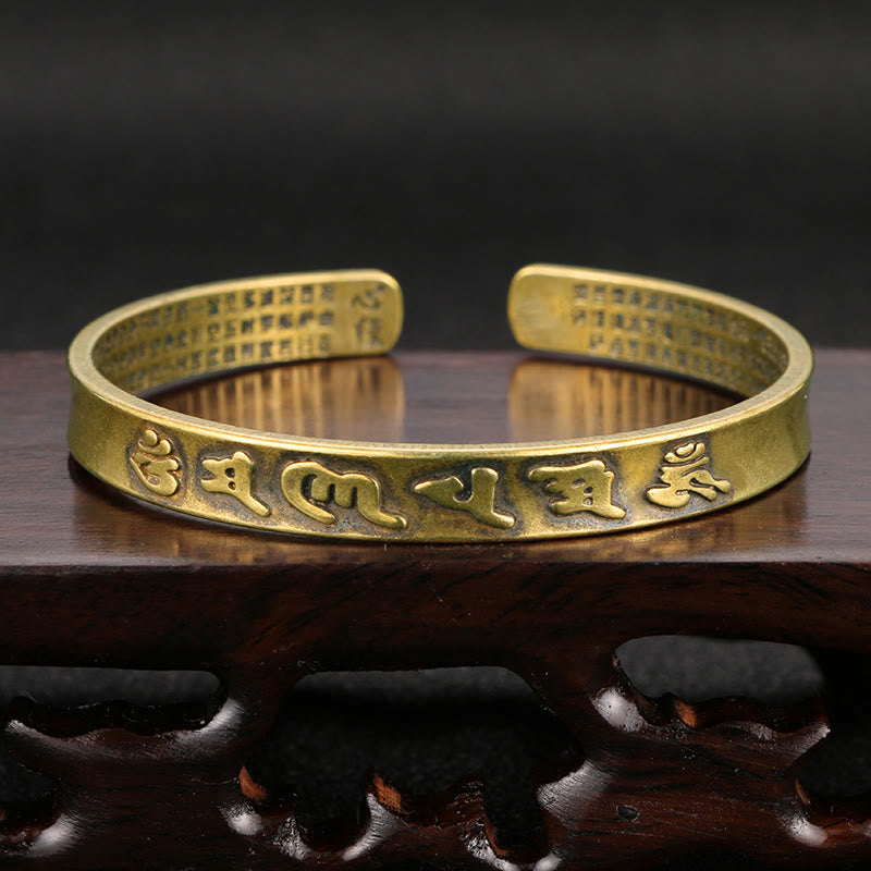 Buddha Stones Sześć Prawdziwych Słów 'om Mani Padme Hum' Sutra Serca Miedź Mosiądz Mądrość Pokój Mankiet Bransoletka Bangle