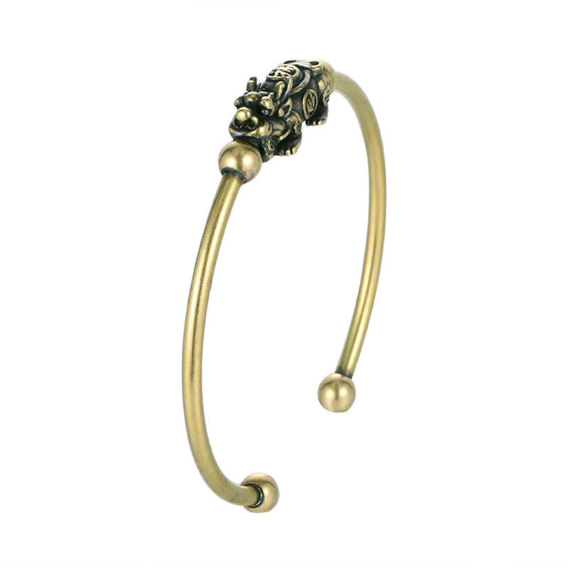 Buddha Stones Pi Xiu Niosący Kompas Fu Charakter Miedź Mosiądz Szczęście Bogactwo Bransoletka Bangle
