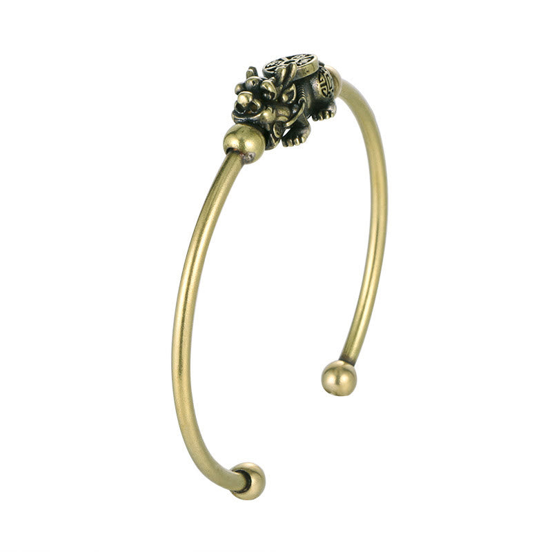 Buddha Stones Pi Xiu Niosący Kompas Fu Charakter Miedź Mosiądz Szczęście Bogactwo Bransoletka Bangle