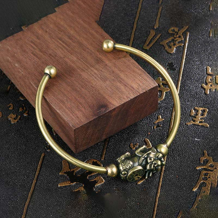 Buddha Stones Pi Xiu Niosący Kompas Fu Charakter Miedź Mosiądz Szczęście Bogactwo Bransoletka Bangle