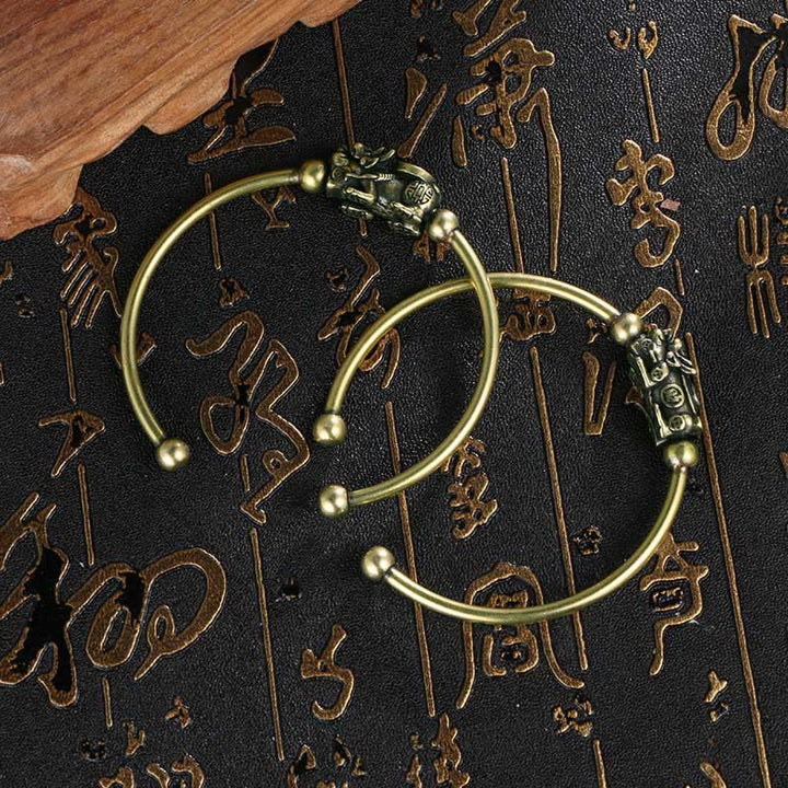 Buddha Stones Pi Xiu Niosący Kompas Fu Charakter Miedź Mosiądz Szczęście Bogactwo Bransoletka Bangle