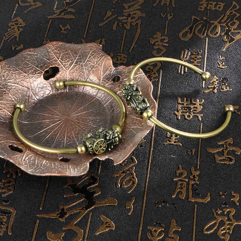 Buddha Stones Pi Xiu Niosący Kompas Fu Charakter Miedź Mosiądz Szczęście Bogactwo Bransoletka Bangle