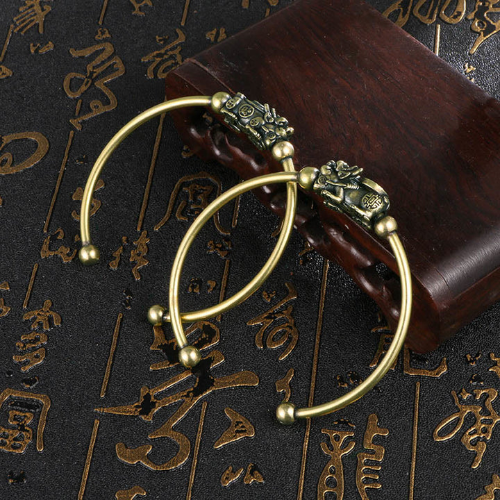 Buddha Stones Pi Xiu Niosący Kompas Fu Charakter Miedź Mosiądz Szczęście Bogactwo Bransoletka Bangle