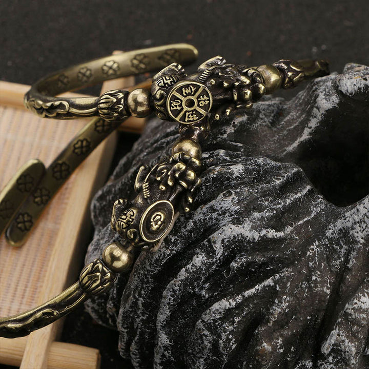 Buddha Stones Pi Xiu Niosący Monetę Sztabka Miedź Mosiądz Szczęście Bogactwo Bransoletka Bangle