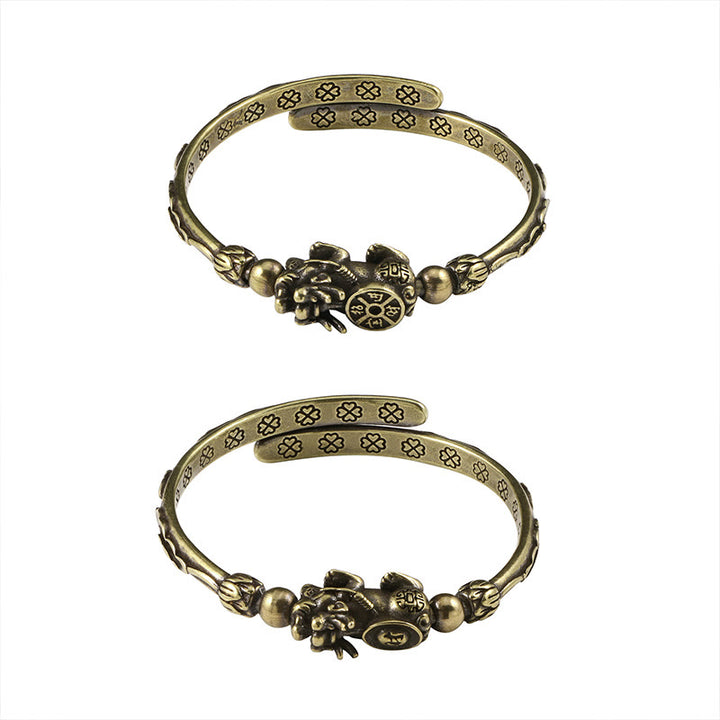 Buddha Stones Pi Xiu Niosący Monetę Sztabka Miedź Mosiądz Szczęście Bogactwo Bransoletka Bangle