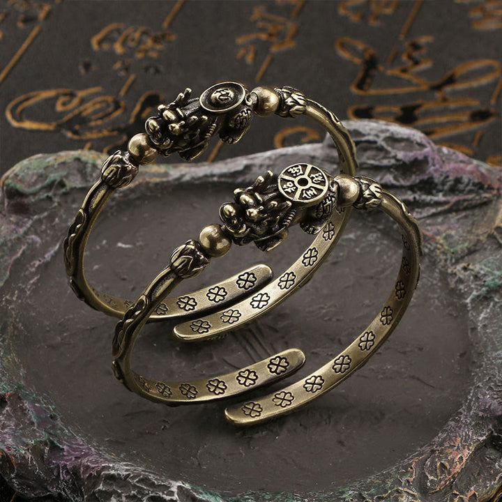 Buddha Stones Pi Xiu Niosący Monetę Sztabka Miedź Mosiądz Szczęście Bogactwo Bransoletka Bangle