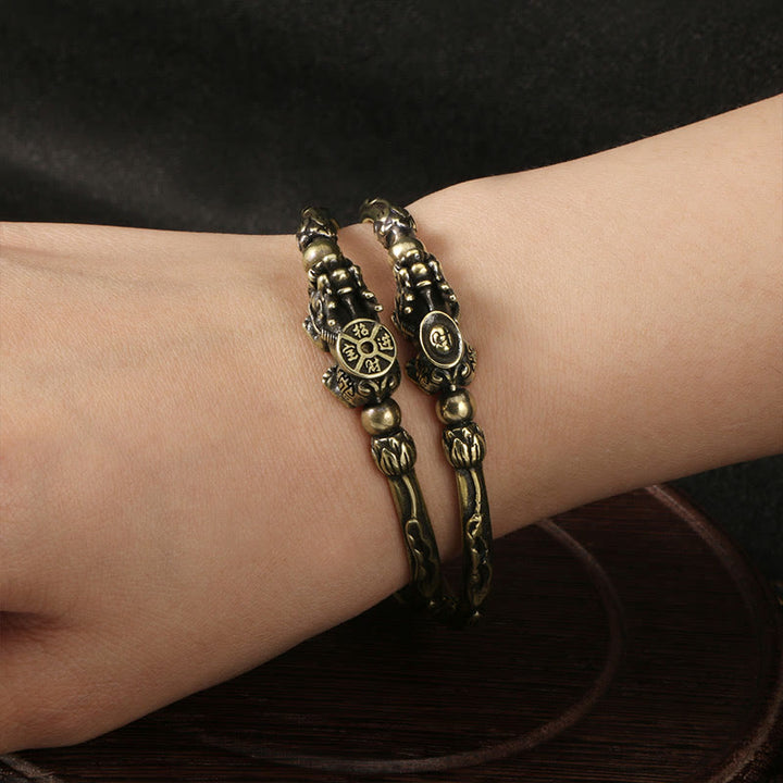 Buddha Stones Pi Xiu Niosący Monetę Sztabka Miedź Mosiądz Szczęście Bogactwo Bransoletka Bangle