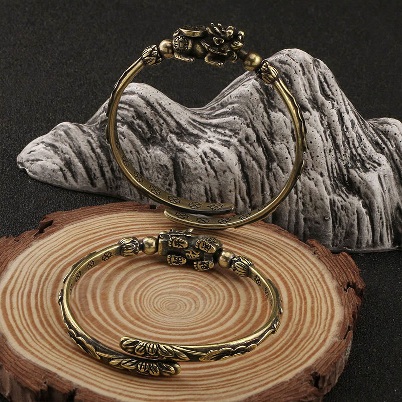 Buddha Stones Pi Xiu Niosący Monetę Sztabka Miedź Mosiądz Szczęście Bogactwo Bransoletka Bangle