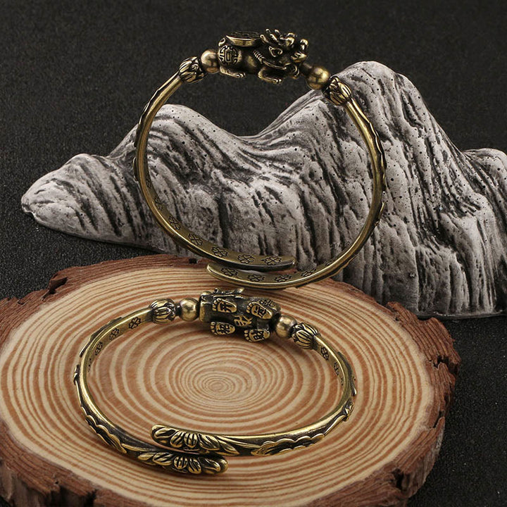 Buddha Stones Pi Xiu Niosący Monetę Sztabka Miedź Mosiądz Szczęście Bogactwo Bransoletka Bangle