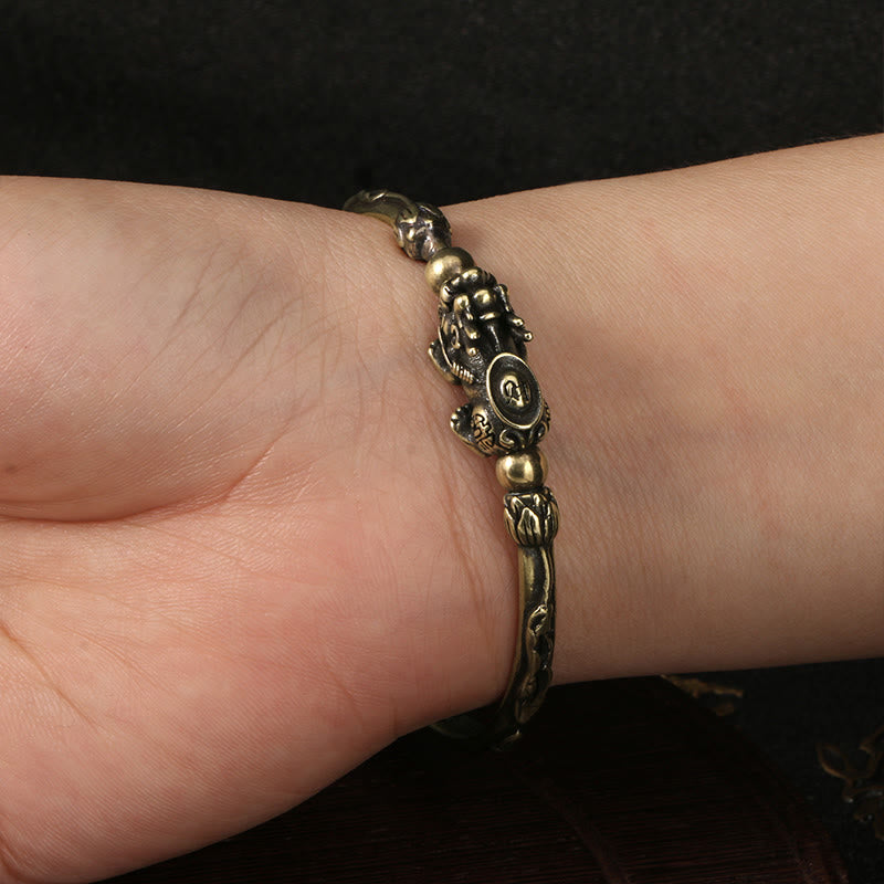 Buddha Stones Pi Xiu Niosący Monetę Sztabka Miedź Mosiądz Szczęście Bogactwo Bransoletka Bangle