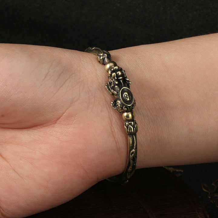 Buddha Stones Pi Xiu Niosący Monetę Sztabka Miedź Mosiądz Szczęście Bogactwo Bransoletka Bangle