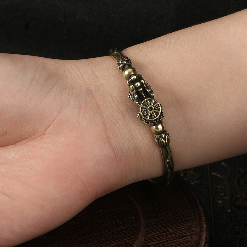 Buddha Stones Pi Xiu Niosący Monetę Sztabka Miedź Mosiądz Szczęście Bogactwo Bransoletka Bangle
