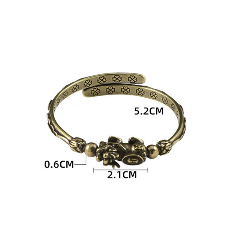 Buddha Stones Pi Xiu Niosący Monetę Sztabka Miedź Mosiądz Szczęście Bogactwo Bransoletka Bangle