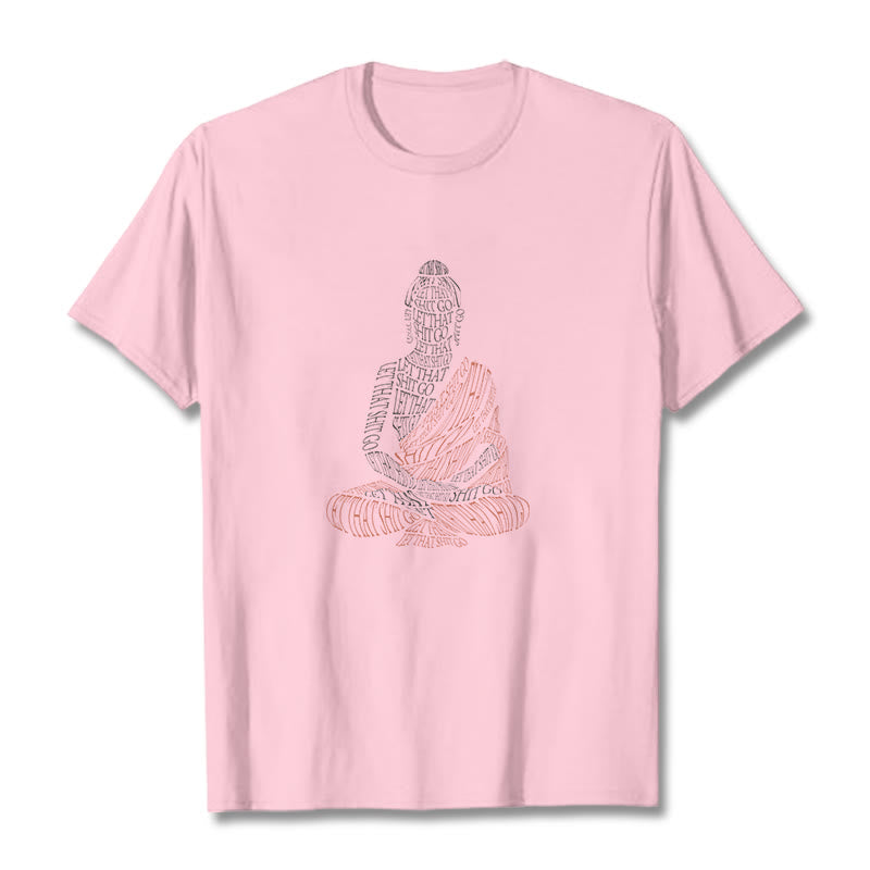 Buddha Stones Medytujący Budda Let That Shit Go Wzór T-shirt - Jasnoróżowy - 2XL - image 12