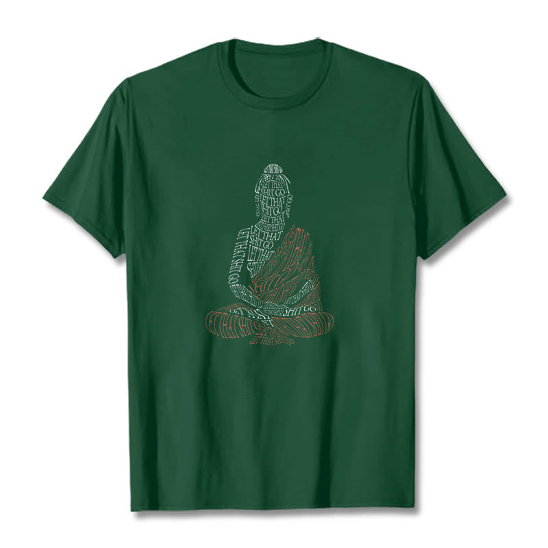 Buddha Stones Medytujący Budda Let That Shit Go Wzór T-shirt - ForestGreen - 2XL - image 10