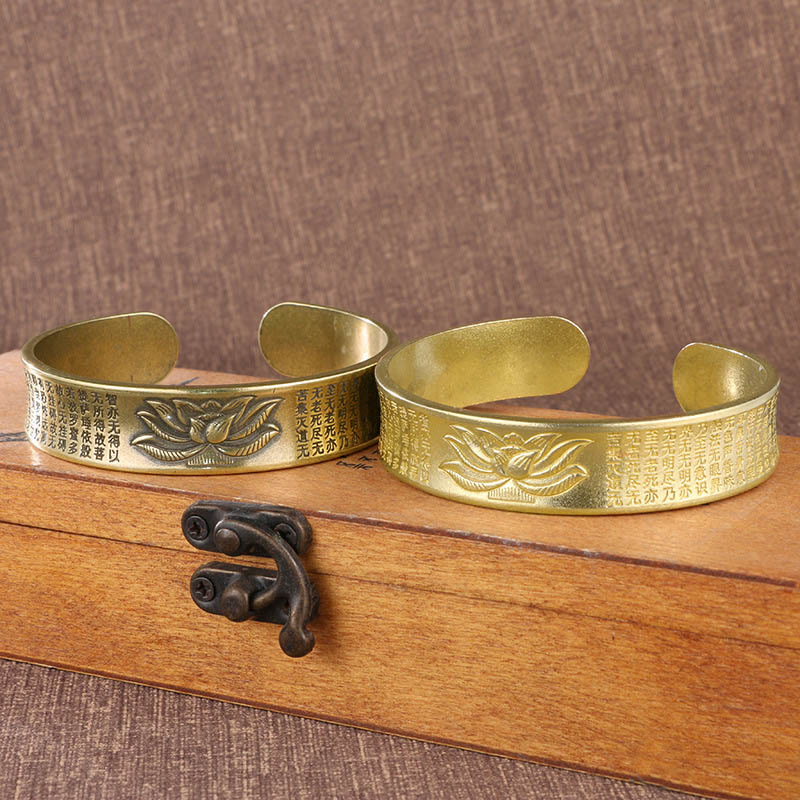 Buddha Stones Sutra Serca Kwiat Lotosu Miedź Mosiądz Pokój Mankiet Bransoletka Bangle