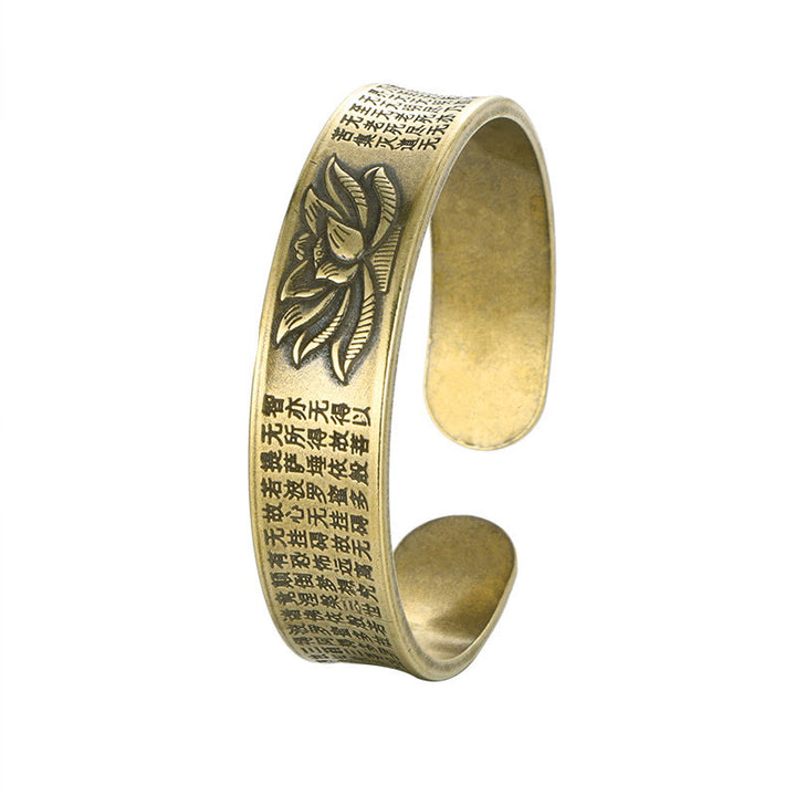 Buddha Stones Sutra Serca Kwiat Lotosu Miedź Mosiądz Pokój Mankiet Bransoletka Bangle