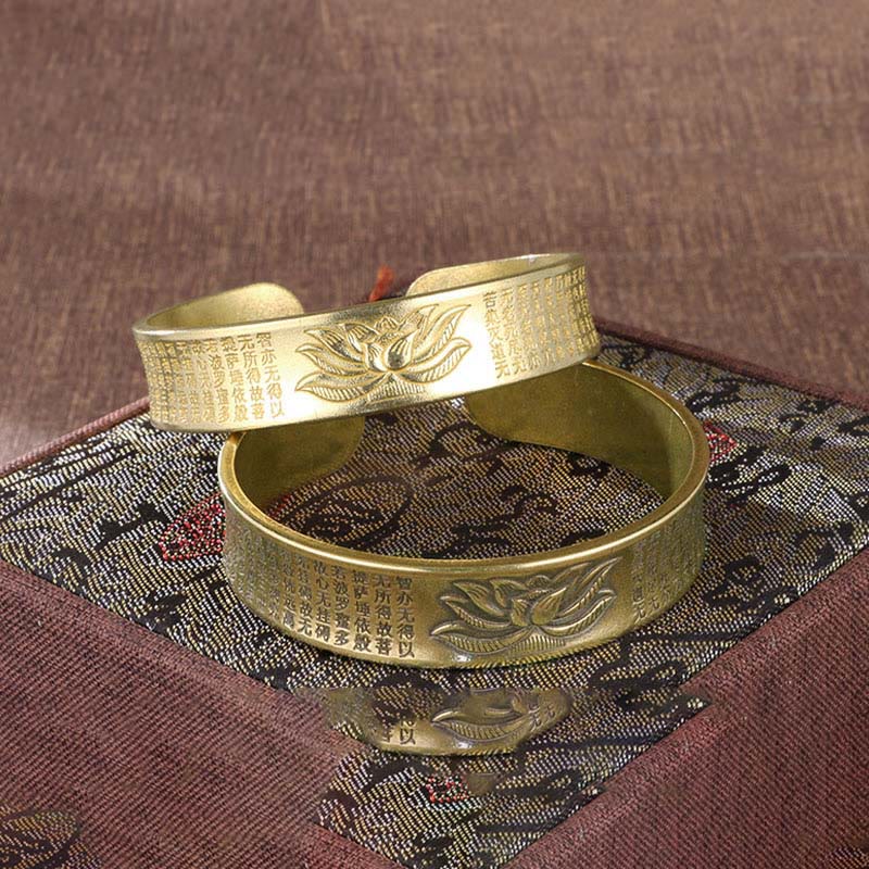 Buddha Stones Sutra Serca Kwiat Lotosu Miedź Mosiądz Pokój Mankiet Bransoletka Bangle