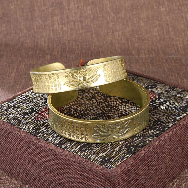 Buddha Stones Sutra Serca Kwiat Lotosu Miedź Mosiądz Pokój Mankiet Bransoletka Bangle
