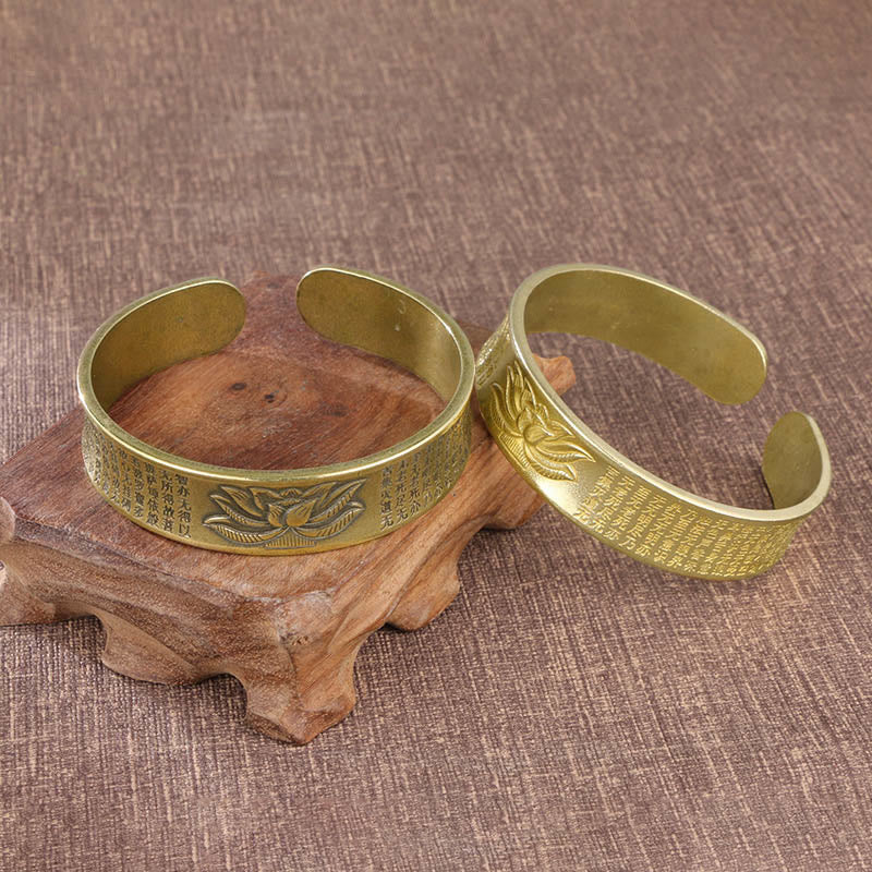 Buddha Stones Sutra Serca Kwiat Lotosu Miedź Mosiądz Pokój Mankiet Bransoletka Bangle