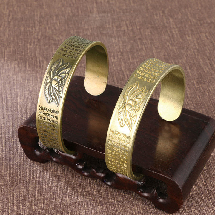 Buddha Stones Sutra Serca Kwiat Lotosu Miedź Mosiądz Pokój Mankiet Bransoletka Bangle
